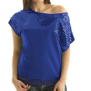 Cowgirl Tuff Blue Sequin Sheer Top